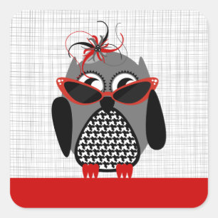 Houndstooth Owl With Red Sunglasses & Hat Sticker