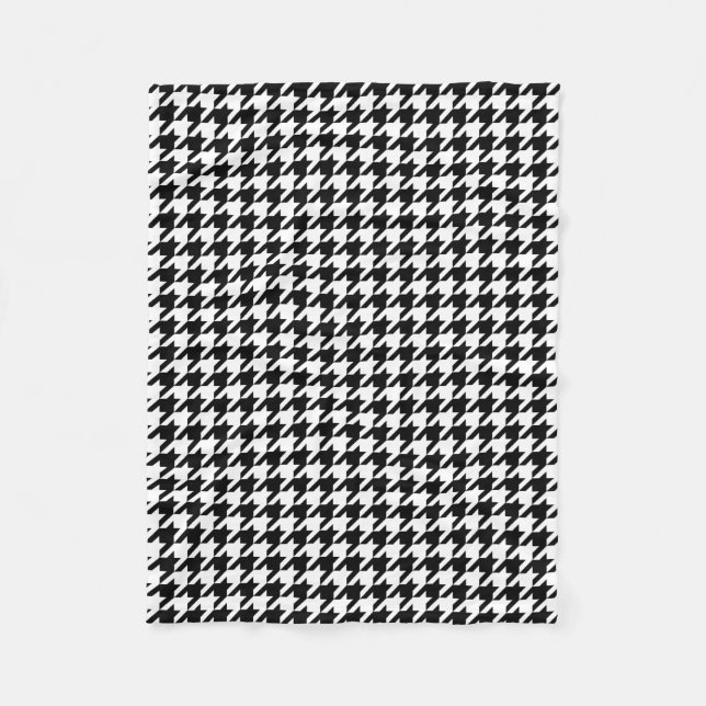 Houndstooth Pattern Black and White Fleece Blanket (Front)