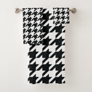 Houndstooth Pattern Black White Bath Towel Set