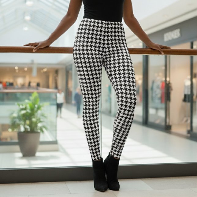 Houndstooth Pattern Black & White Leggings (Houndstooth Pattern Black & White Leggings
)
