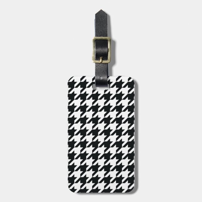 Houndstooth Pattern Black White Luggage Tag (Front Vertical)