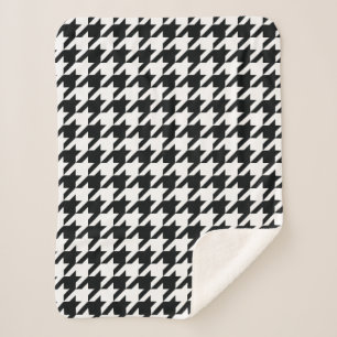Houndstooth Pattern Black White Sherpa Blanket