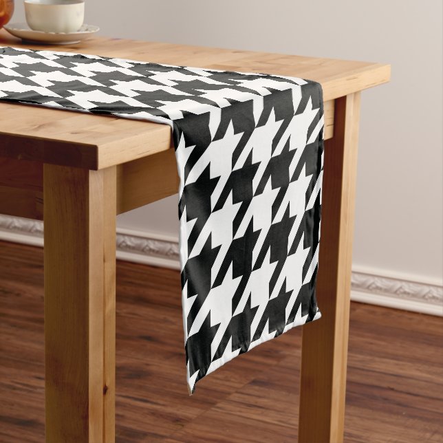 Houndstooth Pattern Black White Short Table Runner (In Situ)