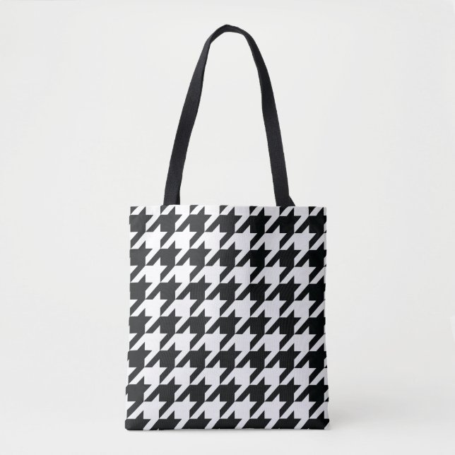 Houndstooth Pattern Black White Tote Bag (Front)