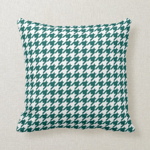 Houndstooth Pattern Forest Green and White Throw Pillow