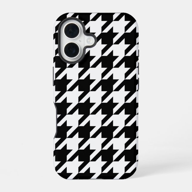 Houndstooth Pattern in Black and White iPhone 16 Case (Back)
