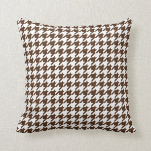 Houndstooth Pattern in Dark Brown and White Throw Pillow