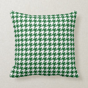 Houndstooth Pattern in Kelly Green and White Throw Pillow