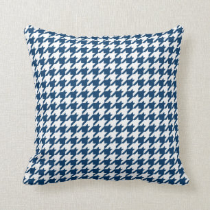 Houndstooth Pattern Navy Blue and White Throw Pillow
