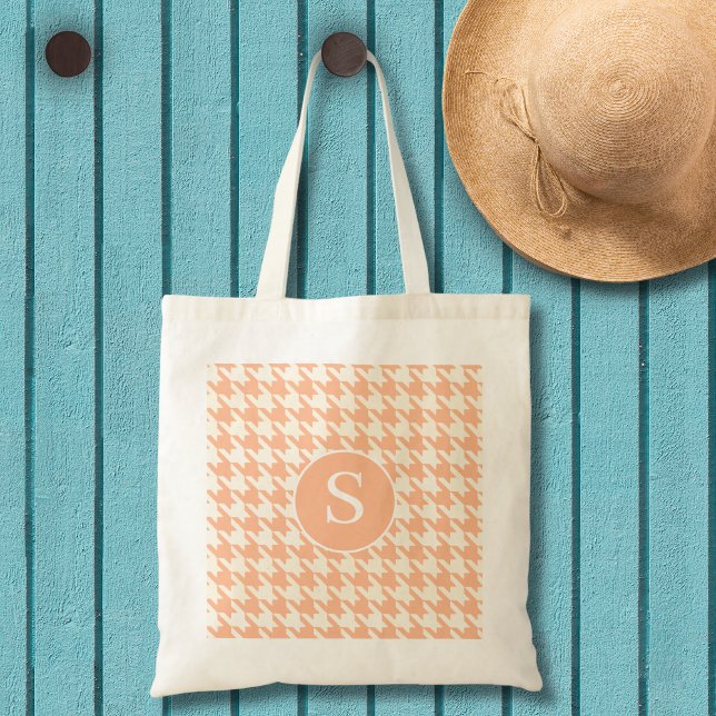 Houndstooth Pattern Peachy Coral Tote Bag (Creator Uploaded)