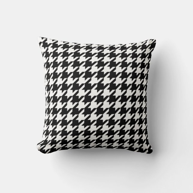 HOUNDSTOOTH PATTERN PILLOW, Black & White Throw Pillow (Front)