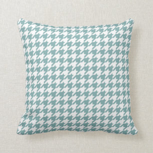 Houndstooth Pattern Sea Glass and White Throw Pillow
