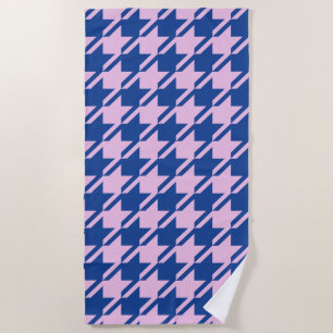 Houndstooth Pink+Blue Big Pattern Beach Towel