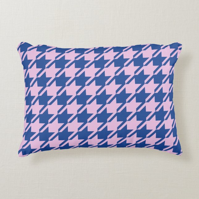 Houndstooth Pink+Blue Pattern Accent Pillow (Front)