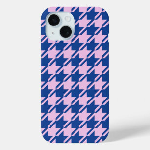 Houndstooth Pink+Blue Pattern iPhone 15 Case