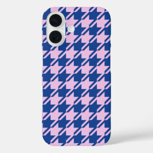 Houndstooth Pink+Blue Pattern iPhone 16 Case