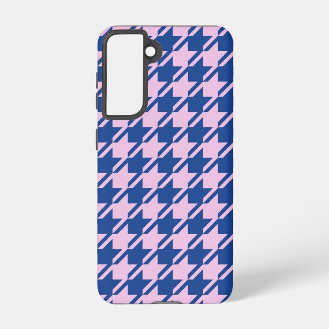 Houndstooth Pink+Blue Pattern Samsung Galaxy S21 Case (Back)