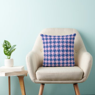 Houndstooth Pink+Blue Pattern Throw Pillow