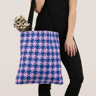 Houndstooth Pink+Blue Pattern Tote Bag