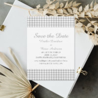 Houndstooth Save the Date Invite, Grey