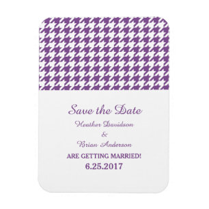 Houndstooth Save the Date Magnet, Purple Magnet