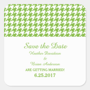 Houndstooth Save the Date Stickers, Green Square Sticker