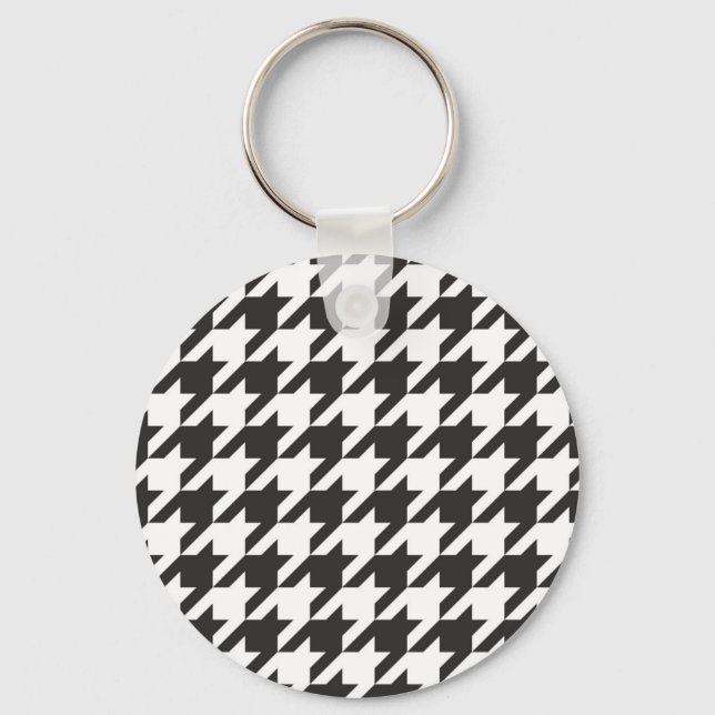 Houndstooth seamless grey, black and white pattern keychain (Front)