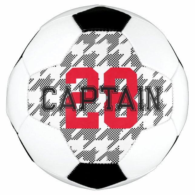 Houndstooth Sports Team Captain NUMBER Year Soccer Ball (Front)