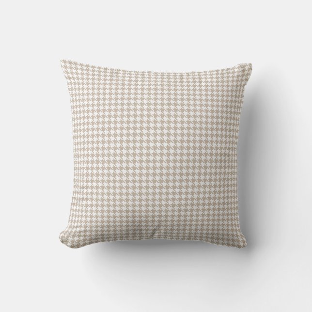 Houndstooth Tan and  White Throw Pillow (Front)