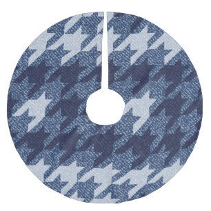 Houndstooth Tartan Jeans Background Design Brushed Polyester Tree Skirt