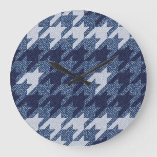 Houndstooth Tartan Jeans Background Design Large Clock