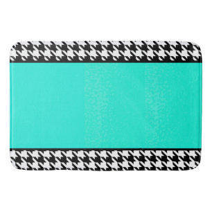 Houndstooth, teal and white vintage chequered  bath mat