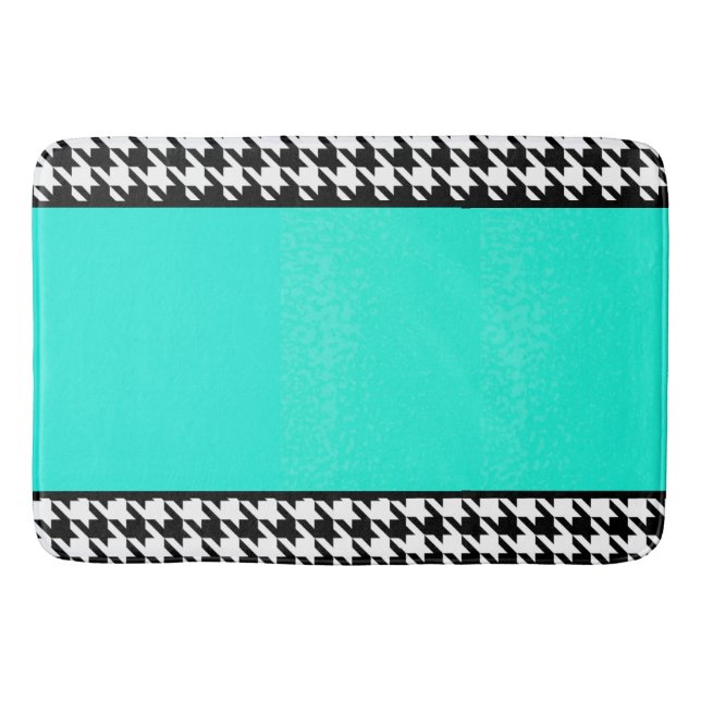 Houndstooth, teal and white vintage chequered  bath mat (Front)