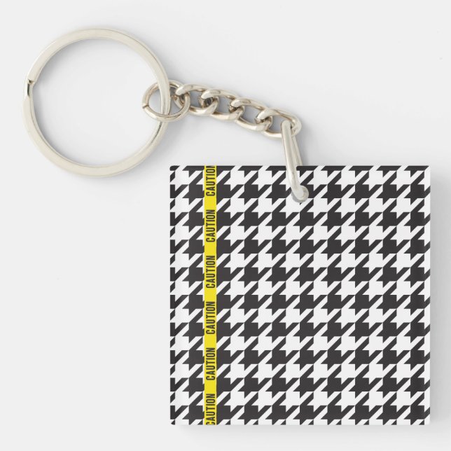 Houndstooth Wrapped in Caution  Keychain (Front)