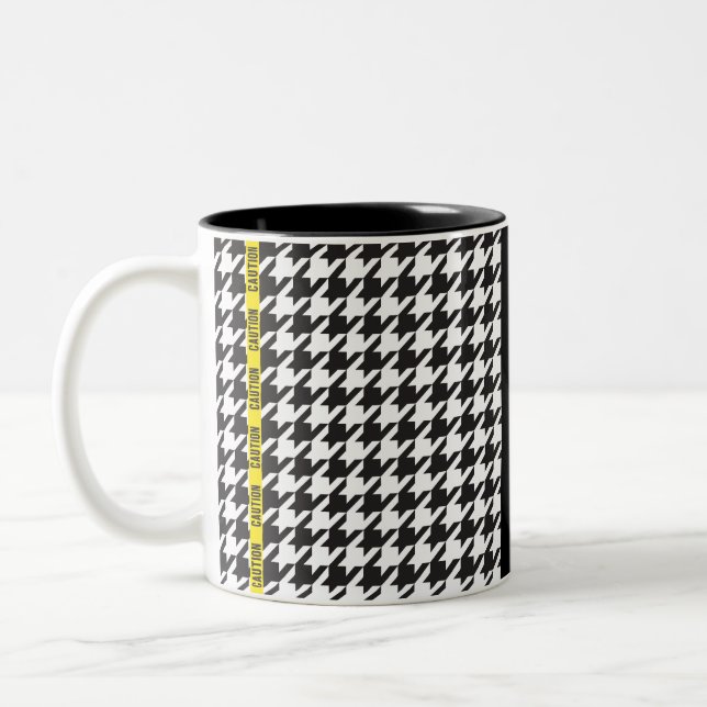 Houndstooth Wrapped in Caution  Two-Tone Coffee Mug (Left)