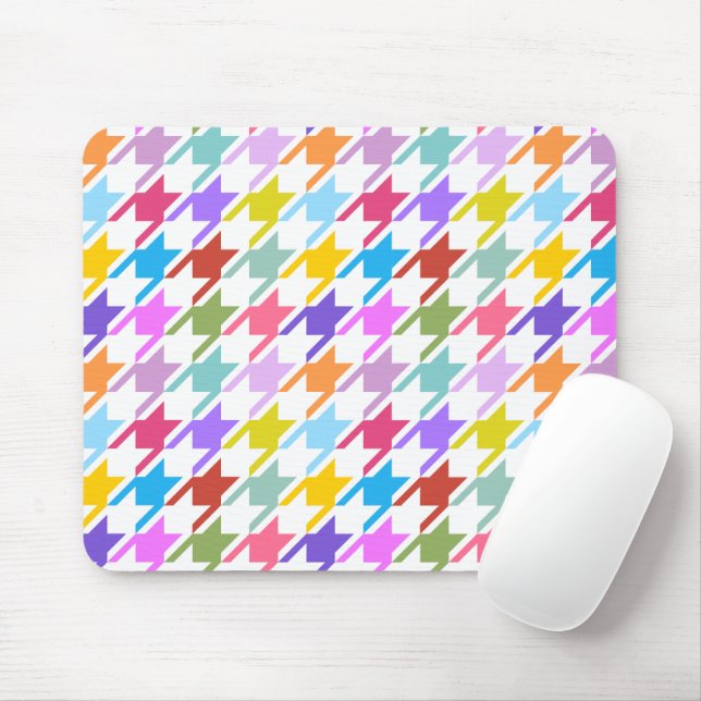 Houndtooth Multicolor+White Big Pattern Mouse Pad (With Mouse)
