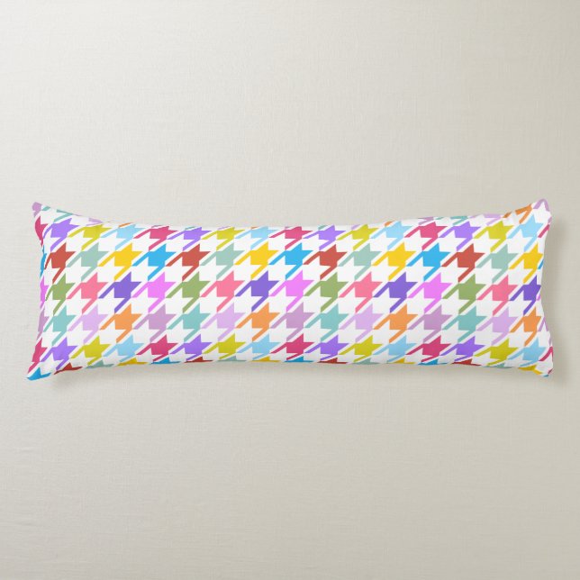 Houndtooth Multicolor+White Pattern Body Pillow (Front)