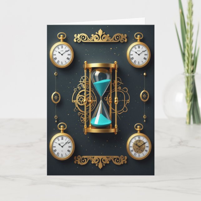 Hourglass and Watches New Year's Holiday Card (Front)