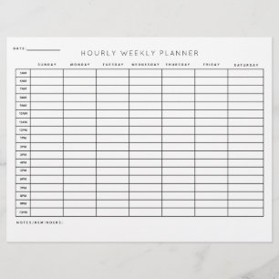 Hourly Weekly Planner Schedule Organization  Letterhead