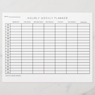 Hourly Weekly Planner Schedule Printed Sheets 