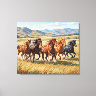 Hourses Painting Premium Wrapped Canvas