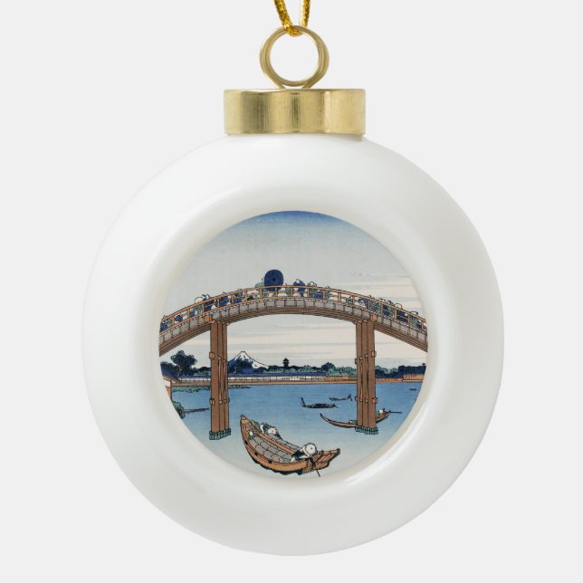 Housai  Mount Fuji seen from below Men's Bridge   Ceramic Ball Christmas Ornament (Front)