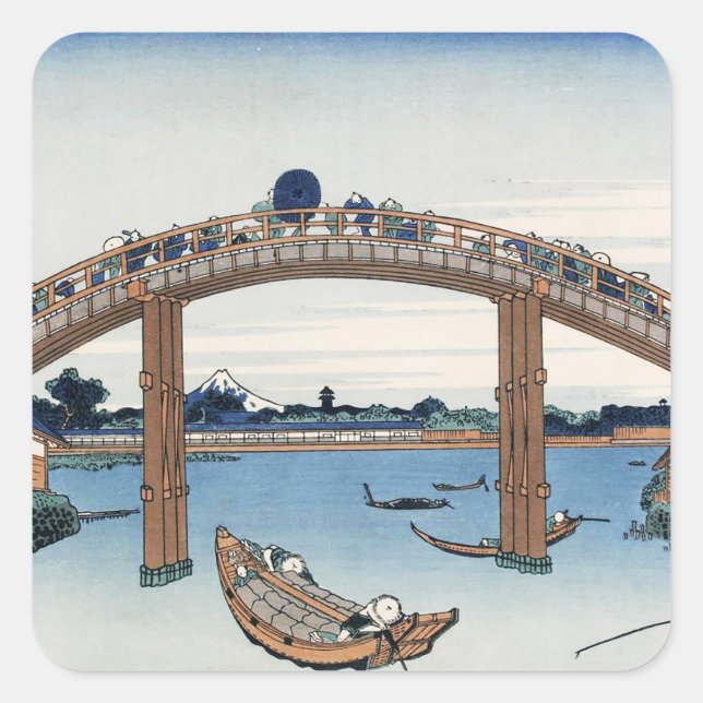 Housai  Mount Fuji seen from below Men's Bridge   Square Sticker (Front)