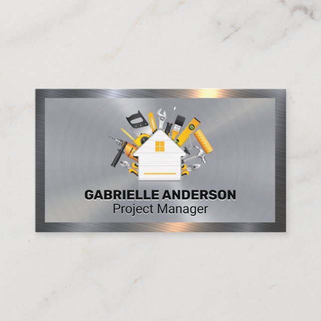 House and Carpentry Tools | Metallic Business Card (Front)