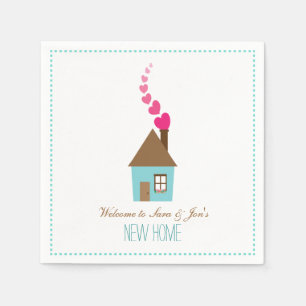 House and Hearts, Welcome to New Home Personalized Napkin