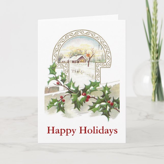 House and Holly Christmas Card (Front)