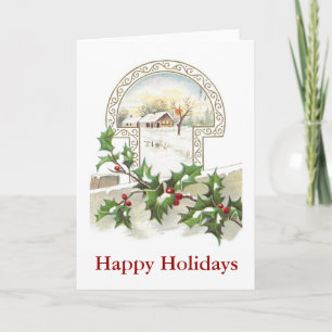 House and Holly Christmas Card