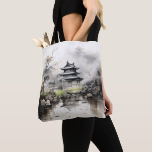 House and Lake Ink Painting Tote Bag