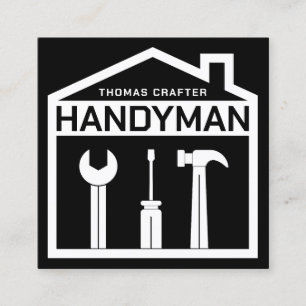 House and tools handyman style square business card