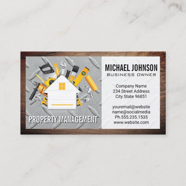 House and Tools Logo | Steel and Wood Business Card (Front)